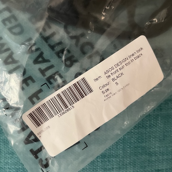 NEW 🔥 ASOS Design Linen Look Tie Front Top in Black Size Small - Picture 5 of 5